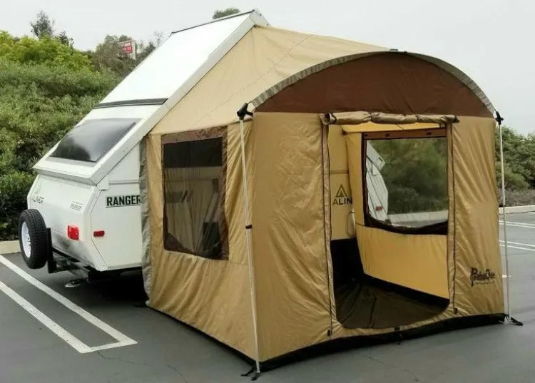 A-Frame Teardrop Trailer Side Tent Tan / Brown Trim