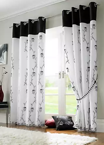 Alan Symonds Tahiti Embroidered Pair of Lined Pencil Pleat Curtains | Kaleidoscope