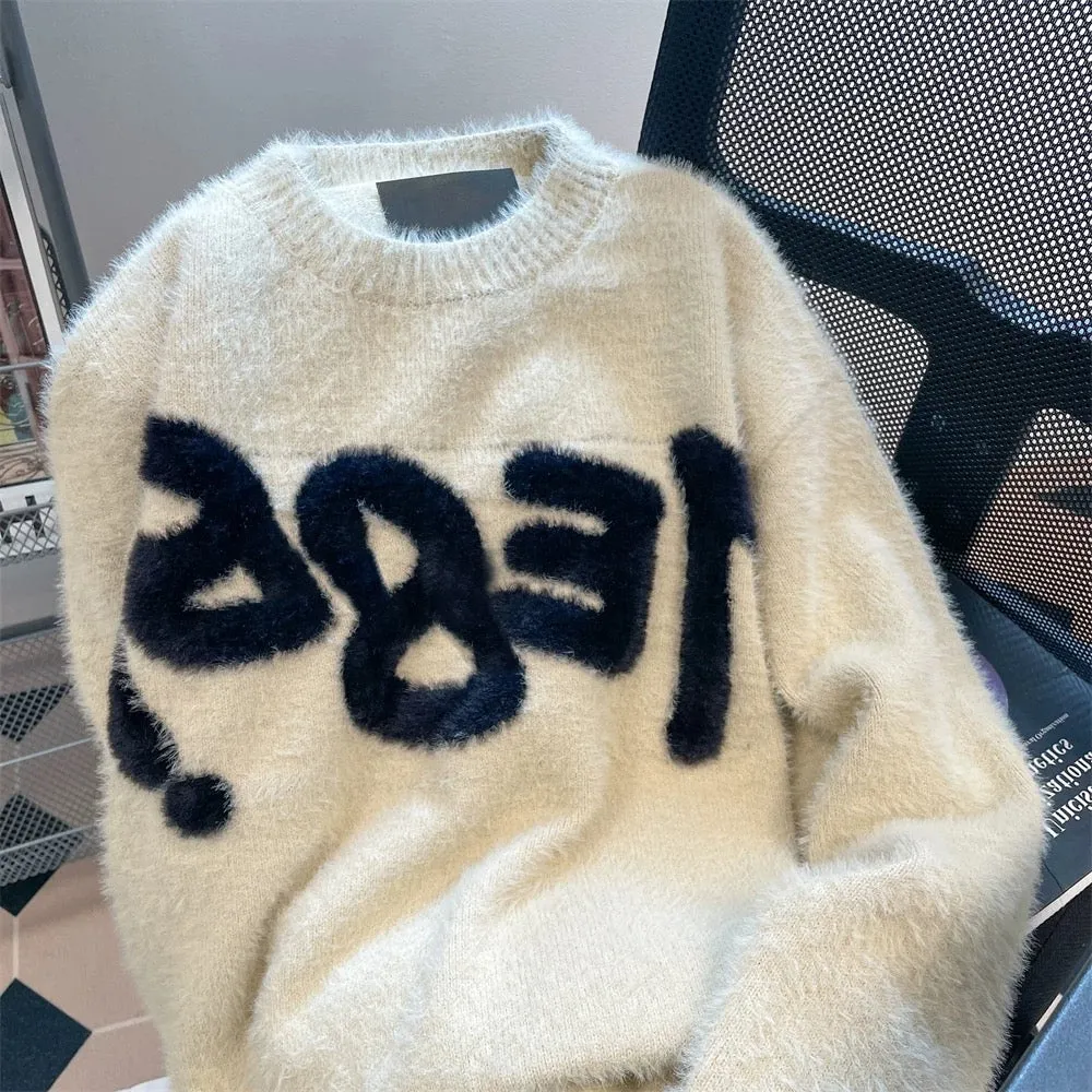 American lazy chic Hong Kong style mohair thickened sweater for men and women autumn and winter retro trendy oversize sweater