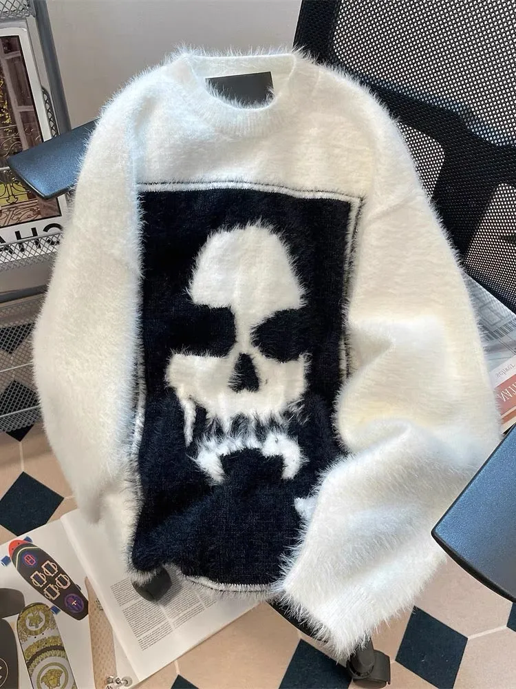 American retro fashion brand handsome mohair skull sweater men and women winter thickened design street knitted jacket