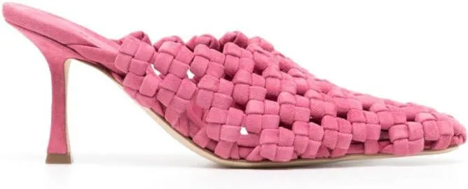 A.W.A.K.E. Mode Regina 80mm woven leather mules Pink