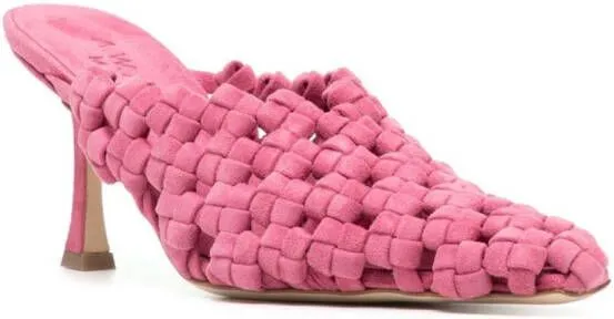 A.W.A.K.E. Mode Regina 80mm woven leather mules Pink