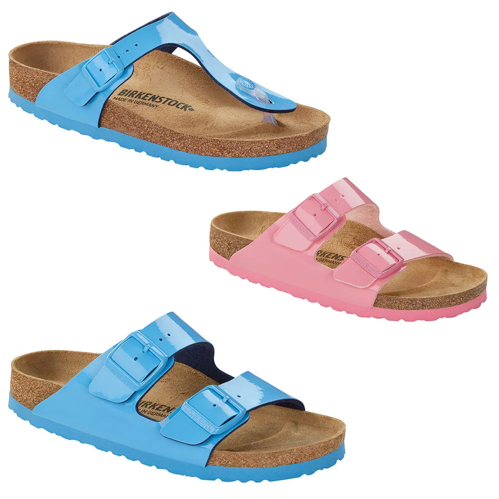 Birkenstock Arizona Gizeh Sky Blue Candy Pink Patent Sandals Slides Birko Flor