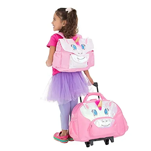 Bixbee Kids Rolling Suitcase and Backpack Set, Shark Luggage for Girls & Boys with Wheels, Telescoping Handle, Adjustable Straps