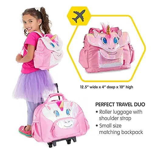 Bixbee Kids Rolling Suitcase and Backpack Set, Shark Luggage for Girls & Boys with Wheels, Telescoping Handle, Adjustable Straps