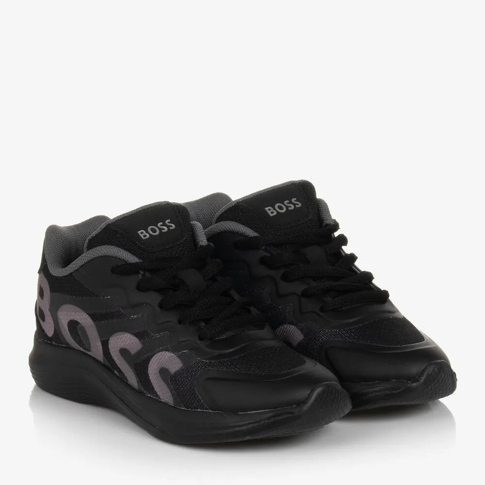 Boys Black Lace-Up Trainers