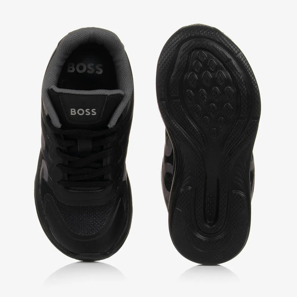 Boys Black Lace-Up Trainers