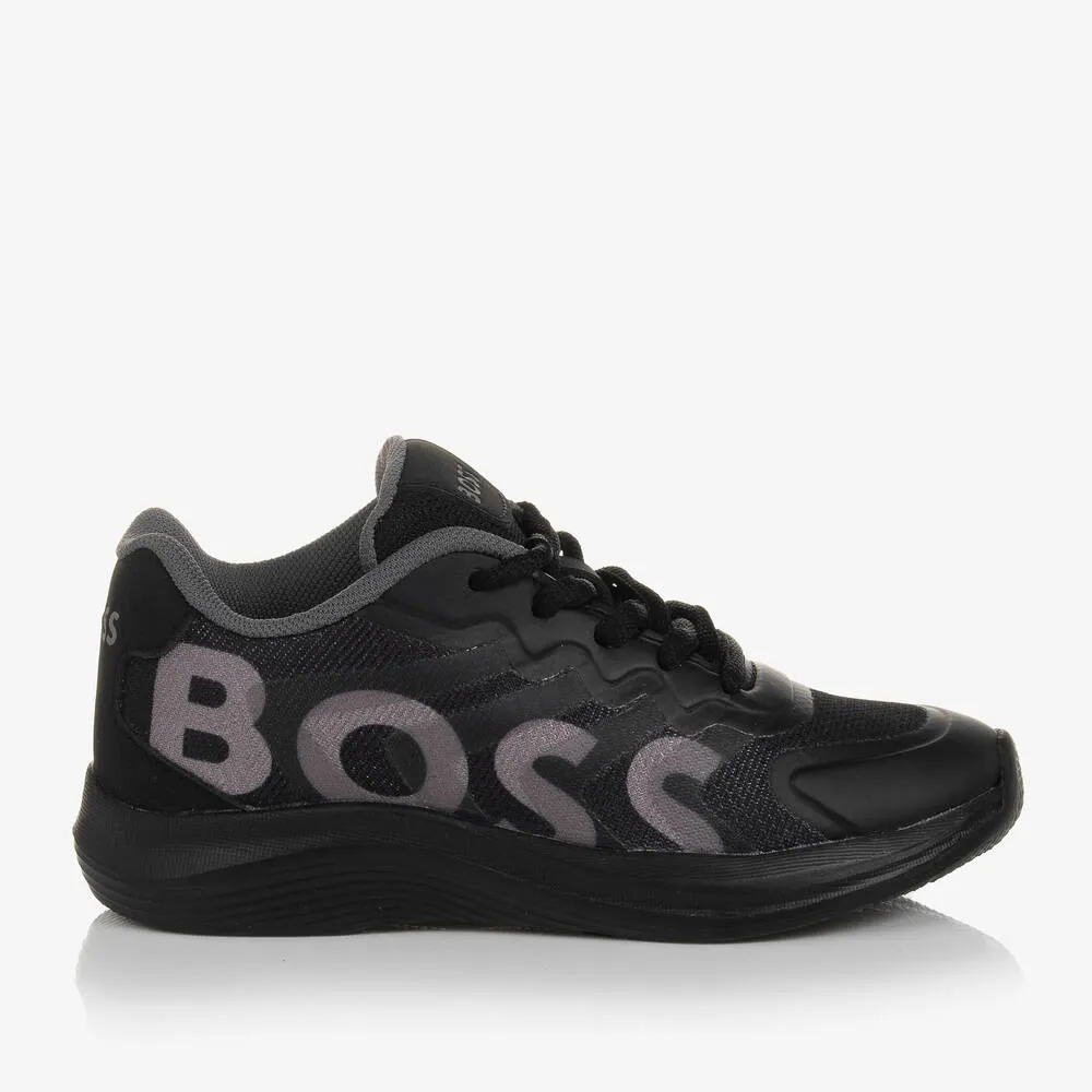 Boys Black Lace-Up Trainers