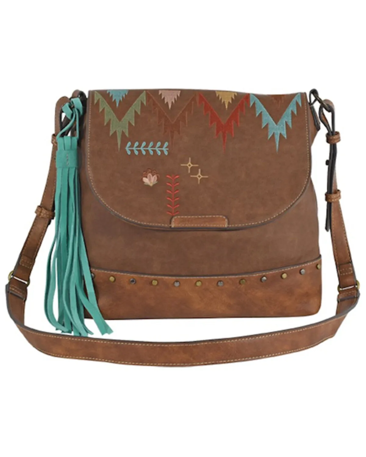 Catchfly Women's Brown Multicolored Embroidered Crossbody Bag