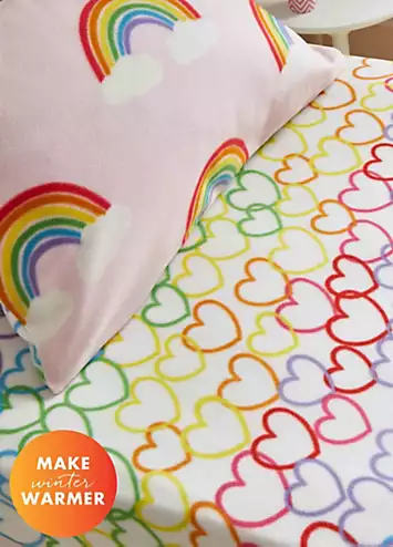 Catherine Lansfield Kids Rainbow Hearts Cosy Fleece Fitted Sheet | Kaleidoscope