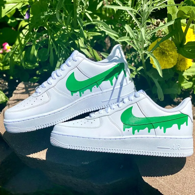 Custom Green Nike Drip Air Force Ones