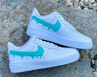 Custom Teal Nike Drip Air Force Ones