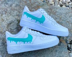 Custom Teal Nike Drip Air Force Ones