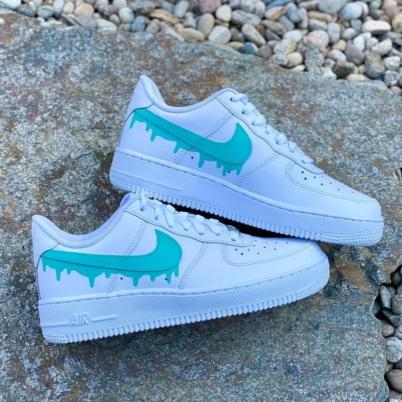 Custom Turquoise Nike Drip Air Force Ones