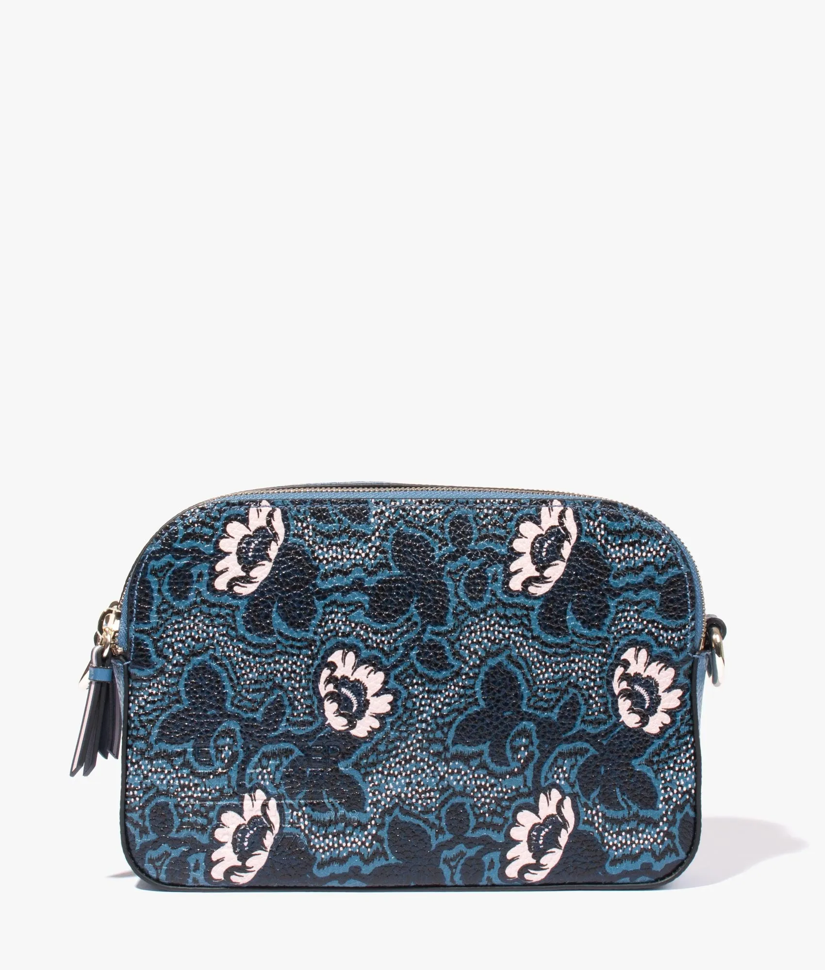 Darlino graphic floral print camera bag in blue