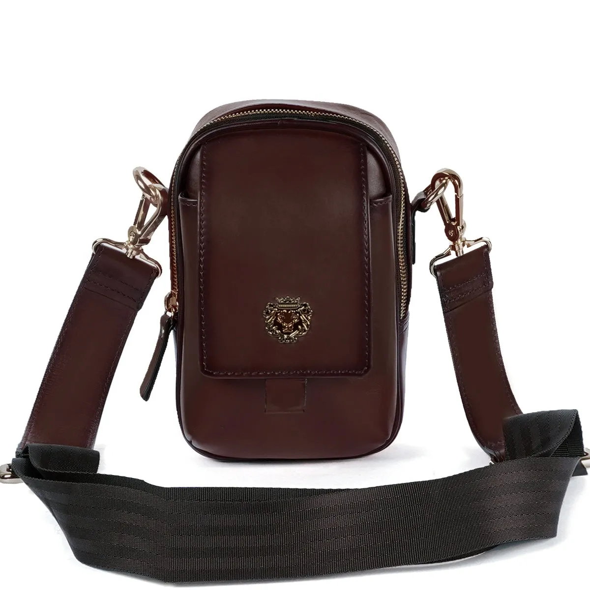 Flap Over Dark Brown Cross-Body Leather Bag Adjustable Shoulder Strap