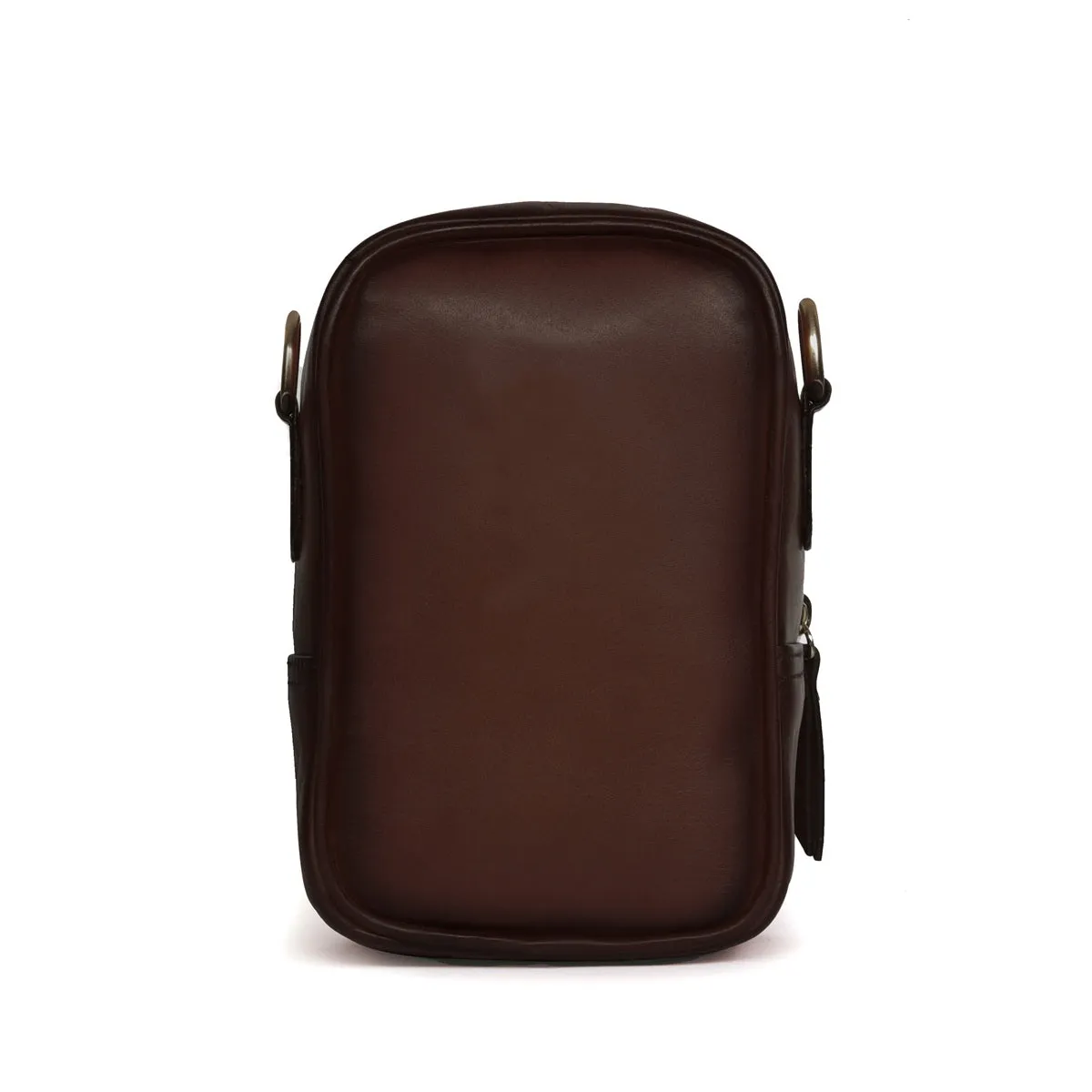 Flap Over Dark Brown Cross-Body Leather Bag Adjustable Shoulder Strap