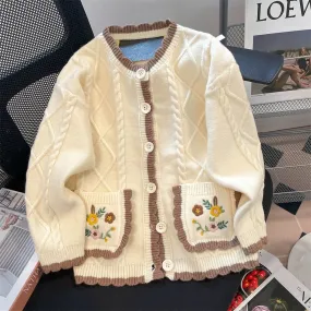 French gentle little fragrance soft waxy sweater cardigan for women autumn high-end beautiful embroidered flower jacket knitted 