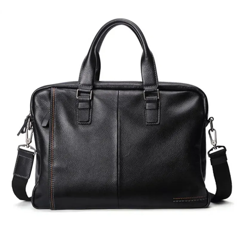 Genuine Leather Men's Large Capacity Business bag Black Male Shoulder Laptop Bag