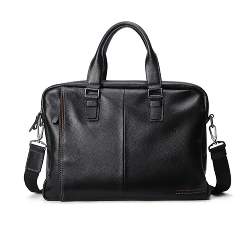 Genuine Leather Men's Large Capacity Business bag Black Male Shoulder Laptop Bag