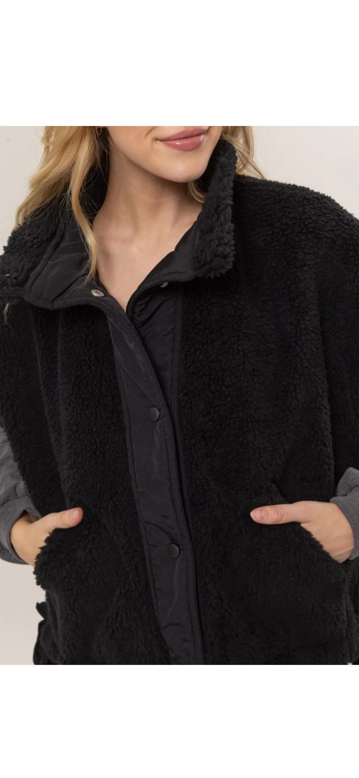 Jessie Black Oversized Sherpa Vest