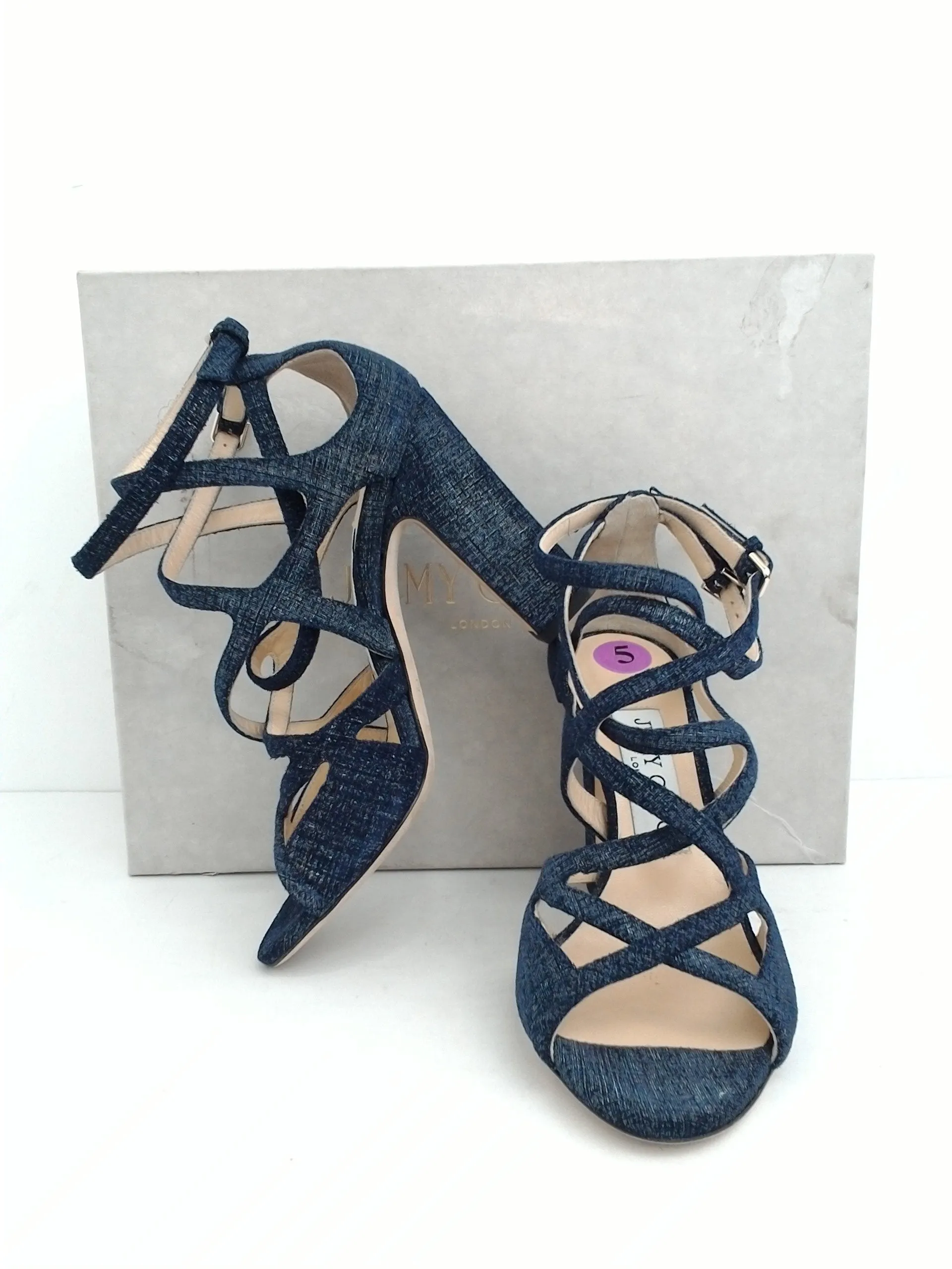 Jimmy Choo Women's Veto Dark Blue Heeled Sandals Size 35