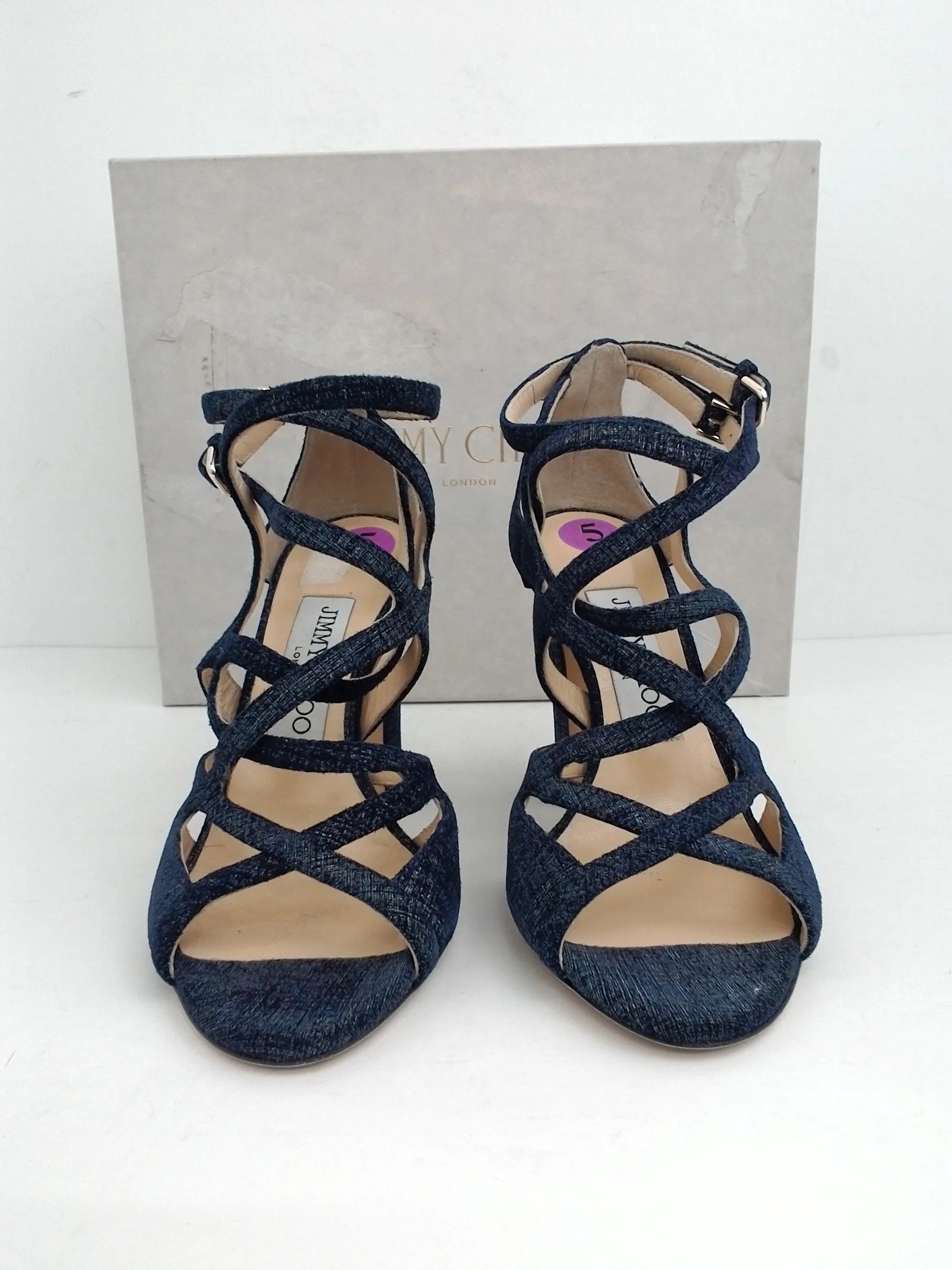 Jimmy Choo Women's Veto Dark Blue Heeled Sandals Size 35