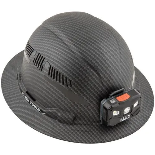 Klein Vented Full Brim Premium KARBN Class C Hard Hat w/ Rechargeable Headlamp 60347