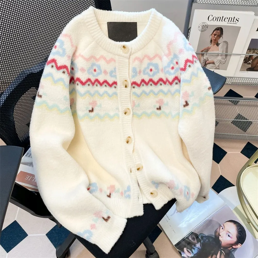 Korean style gentle vintage Fair Isle sweet sweater for women in autumn and winter to reduce age, beautiful and stylish knitted 