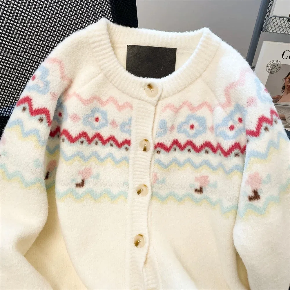 Korean style gentle vintage Fair Isle sweet sweater for women in autumn and winter to reduce age, beautiful and stylish knitted 