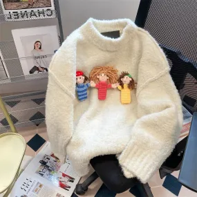 Korean style super good-looking three-dimensional cartoon doll soft waxy sweater men and women autumn and winter lazy style smal