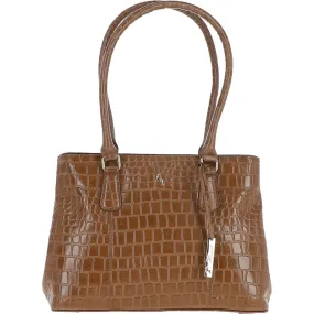 Ladies Crocodile Effect Tan Leather Dual Compartment Shoulder Bag