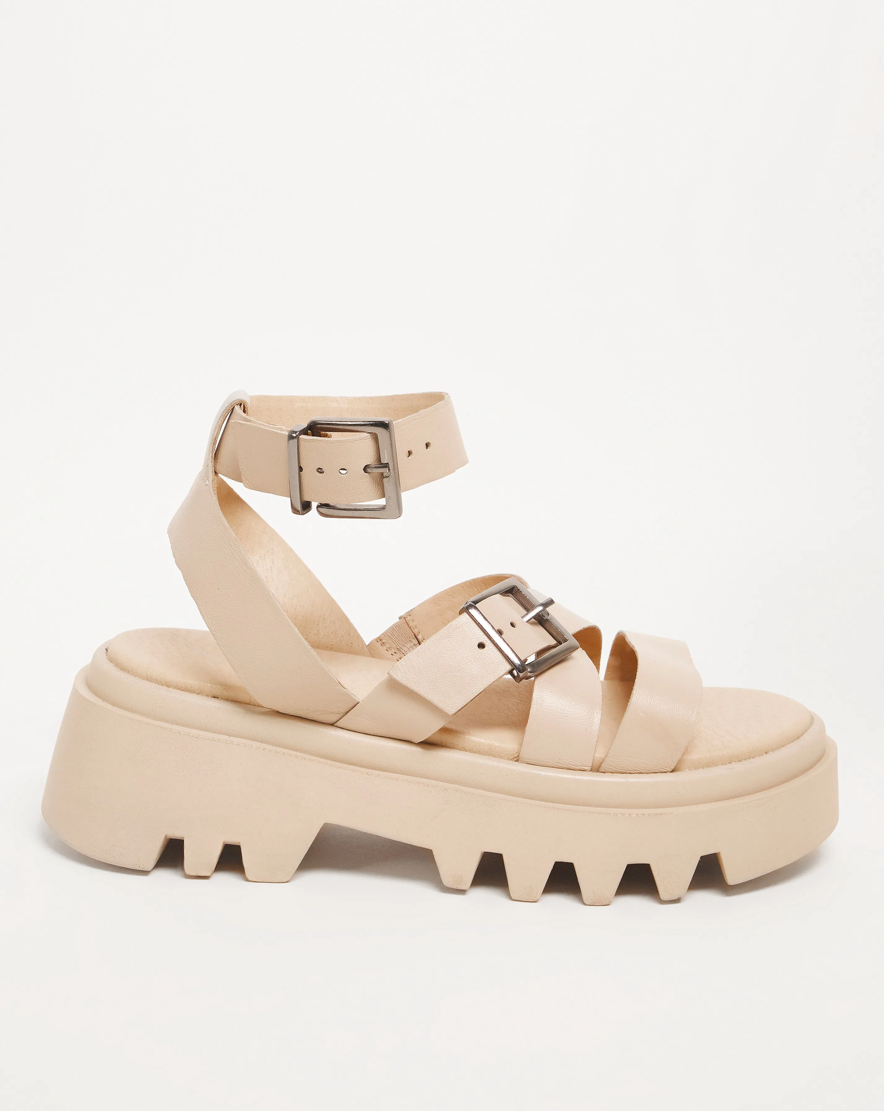 Laila Leather Chunky Cleated Ankle Tie Sandals Wide Fit | Simply Be