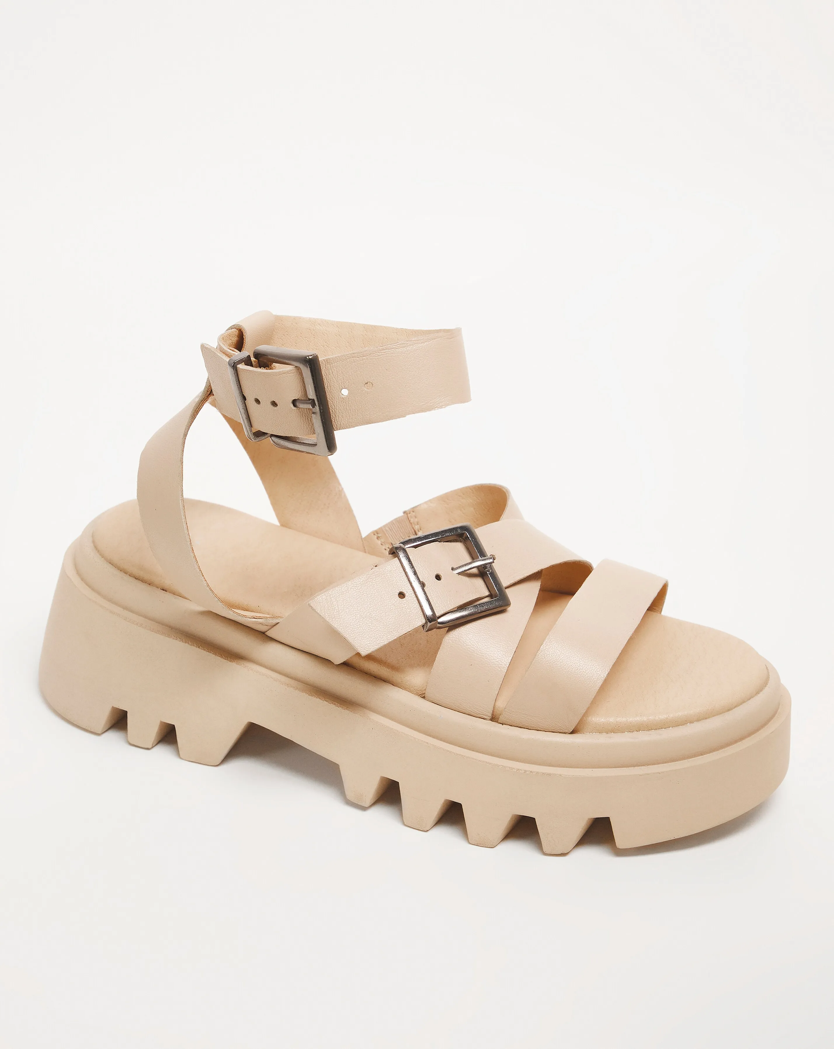 Laila Leather Chunky Cleated Ankle Tie Sandals Wide Fit | Simply Be