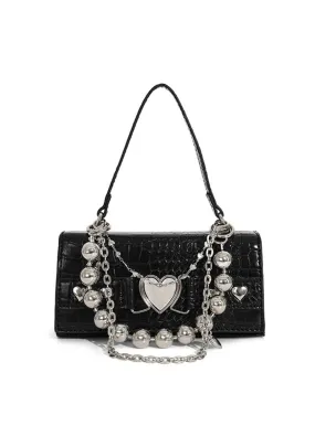 Large Pearl Chain Buckled Heart Bag