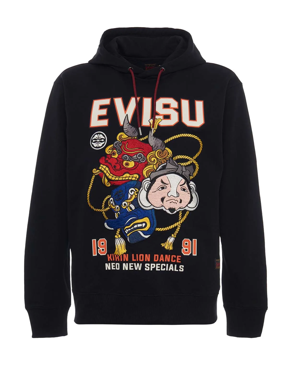 Lion Dance Mask Black Embroidered Hoodie