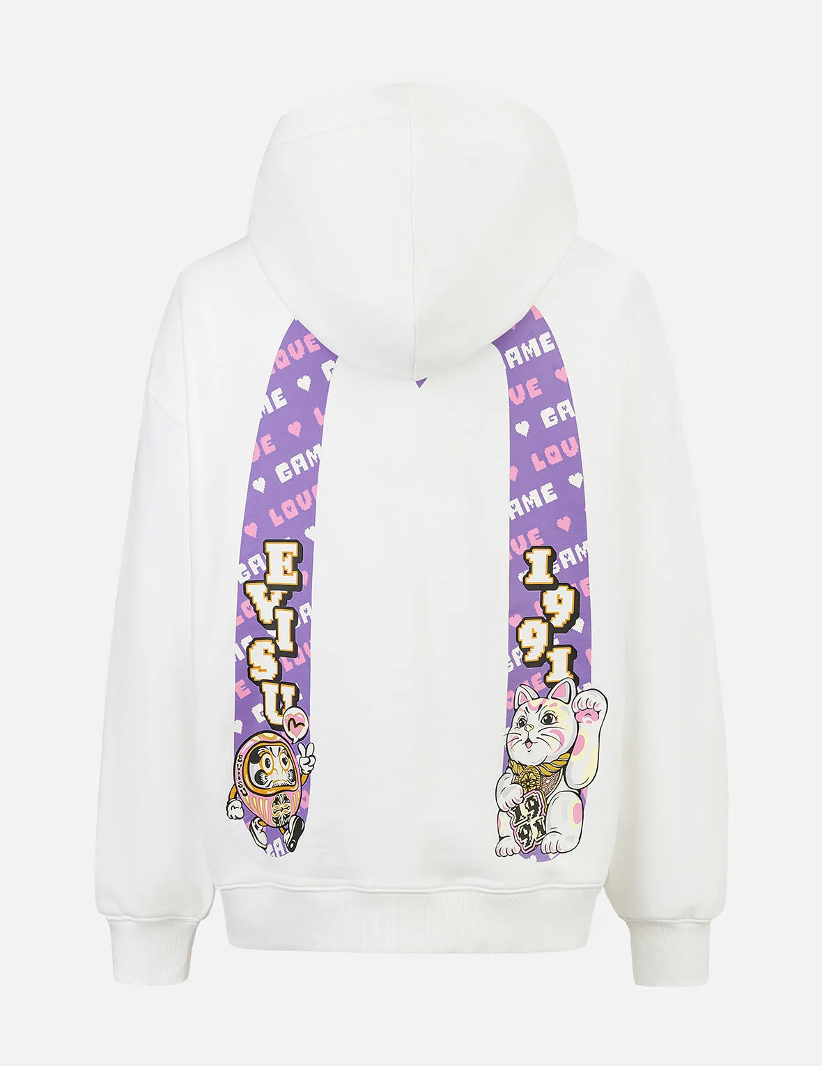 Logo and Fortune Cat Daicock Print Oversized Hoodie