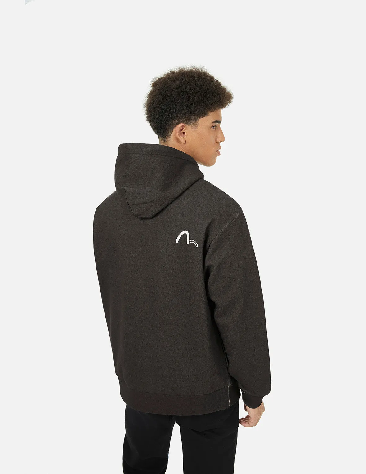 Logo and Seagull Print Relax Fit Hoodie