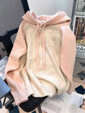 Milky fufu gentle soft and sticky contrast hooded sweater for men and women winter thickened sweet lazy style knitted sweater ja