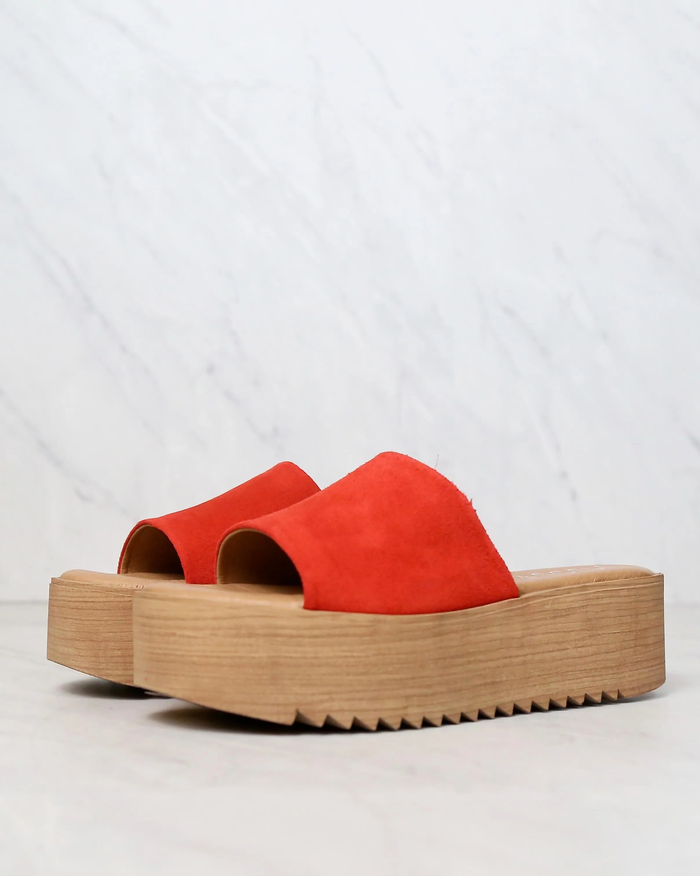 Musse & Cloud - Kendria Platform Slip On Sandals in Suede Leather Red