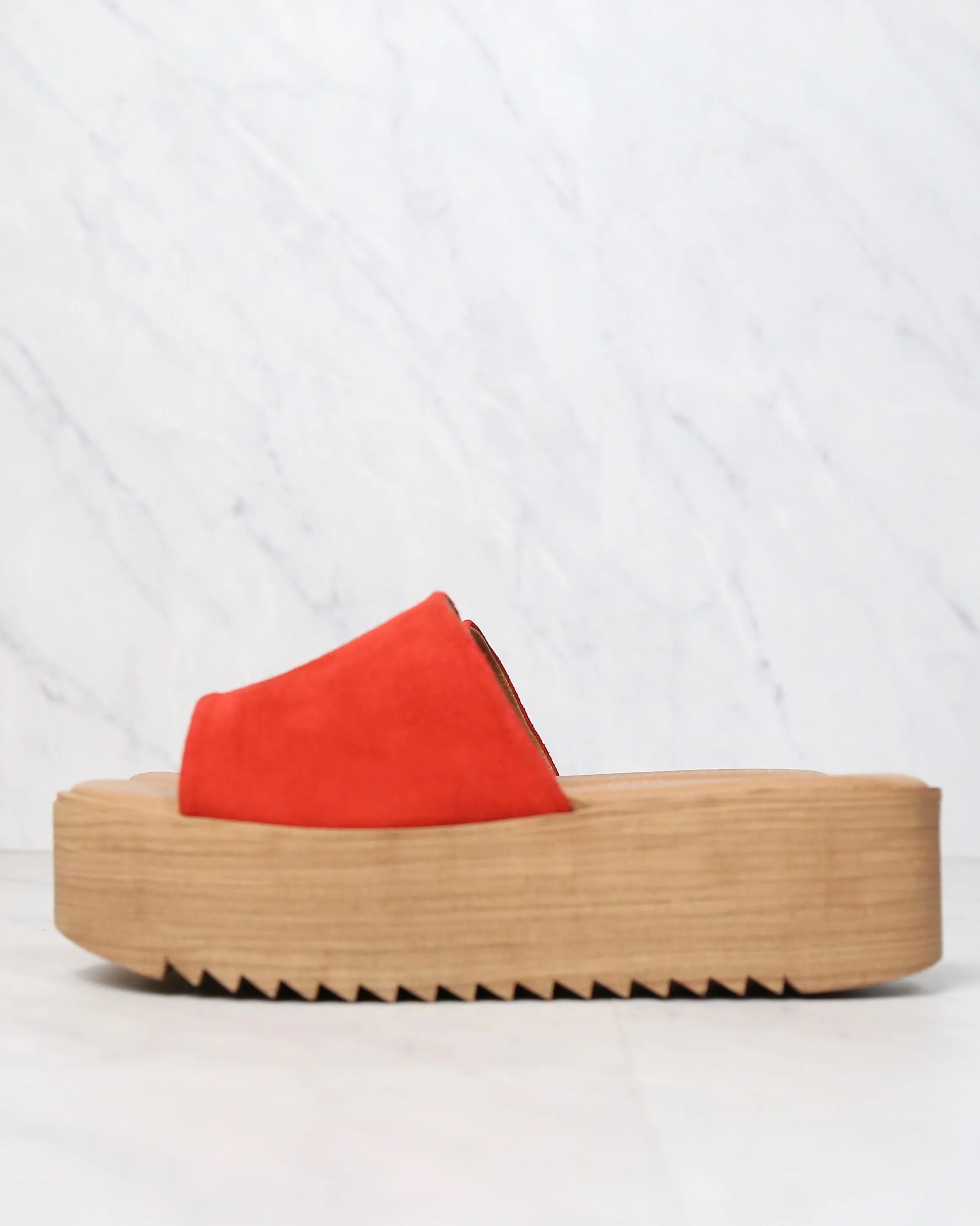 Musse & Cloud - Kendria Platform Slip On Sandals in Suede Leather Red