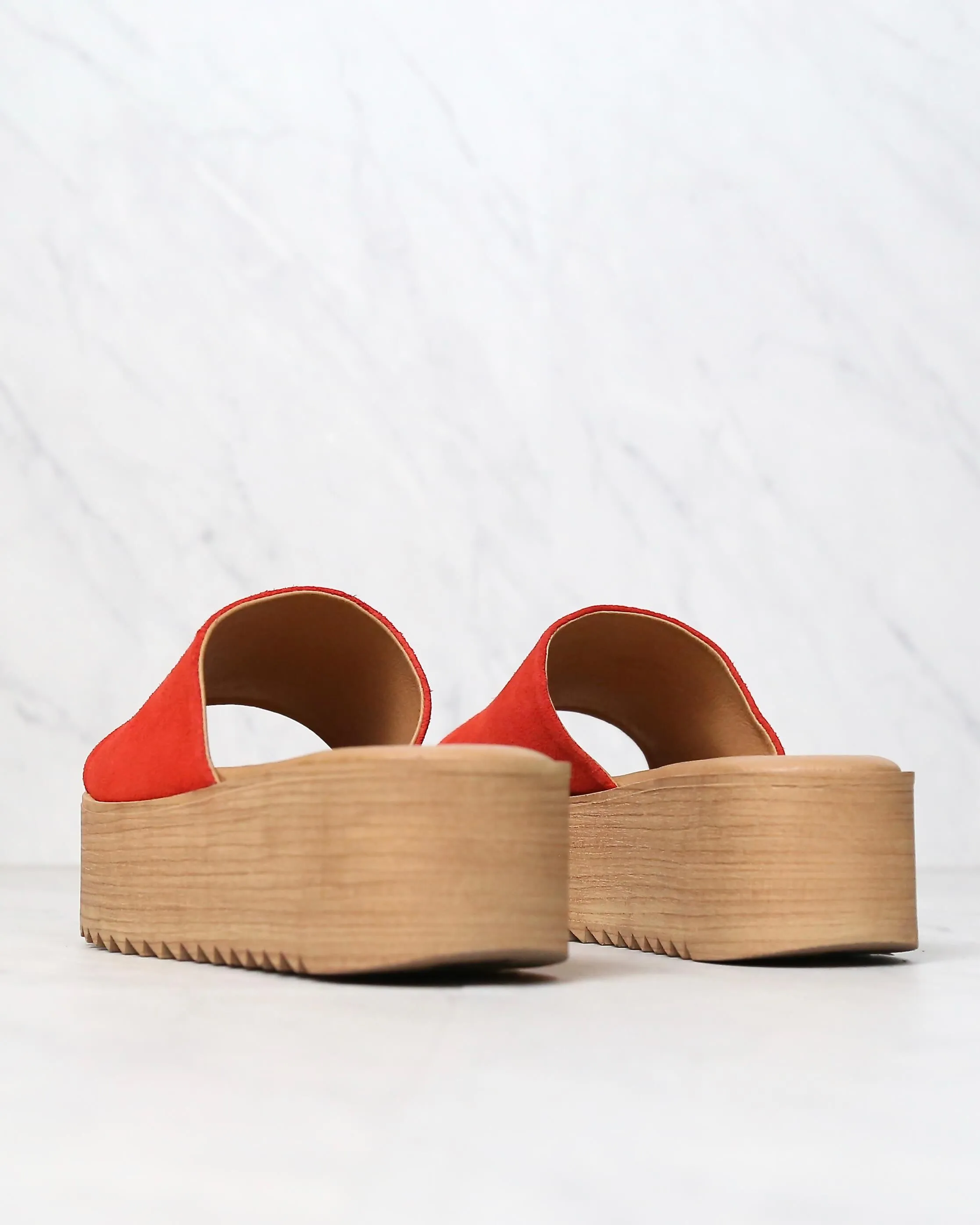 Musse & Cloud - Kendria Platform Slip On Sandals in Suede Leather Red