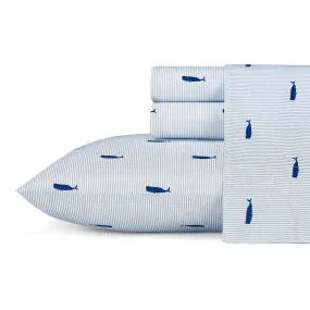 Nautica Whale Stripe Blue Queen Sheet Set Bright Cobalt