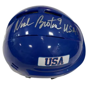 Neal Broten Autographed Royal Blue Mini Helmet USA! (Standard Number)