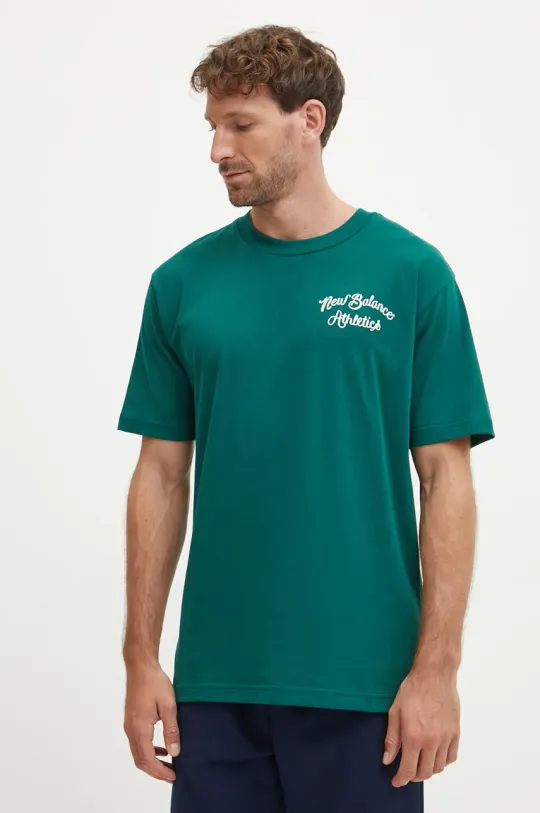 New Balance cotton t-shirt men’s green color with an application MT43556MHN