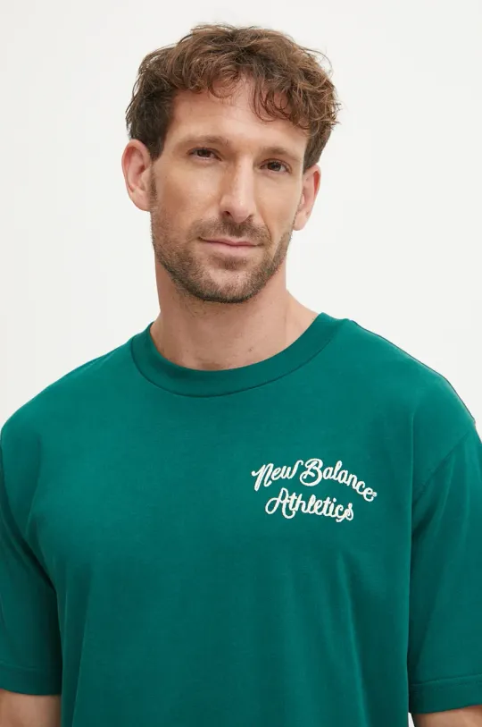 New Balance cotton t-shirt men’s green color with an application MT43556MHN