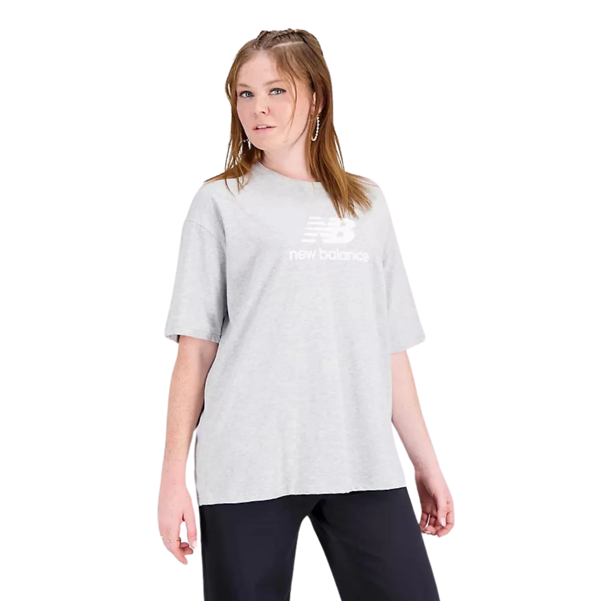 NEW BALANCE ESSENTIALS STACKED LOGO OVERSIZED SHORT SLEEVE T-SHIRT