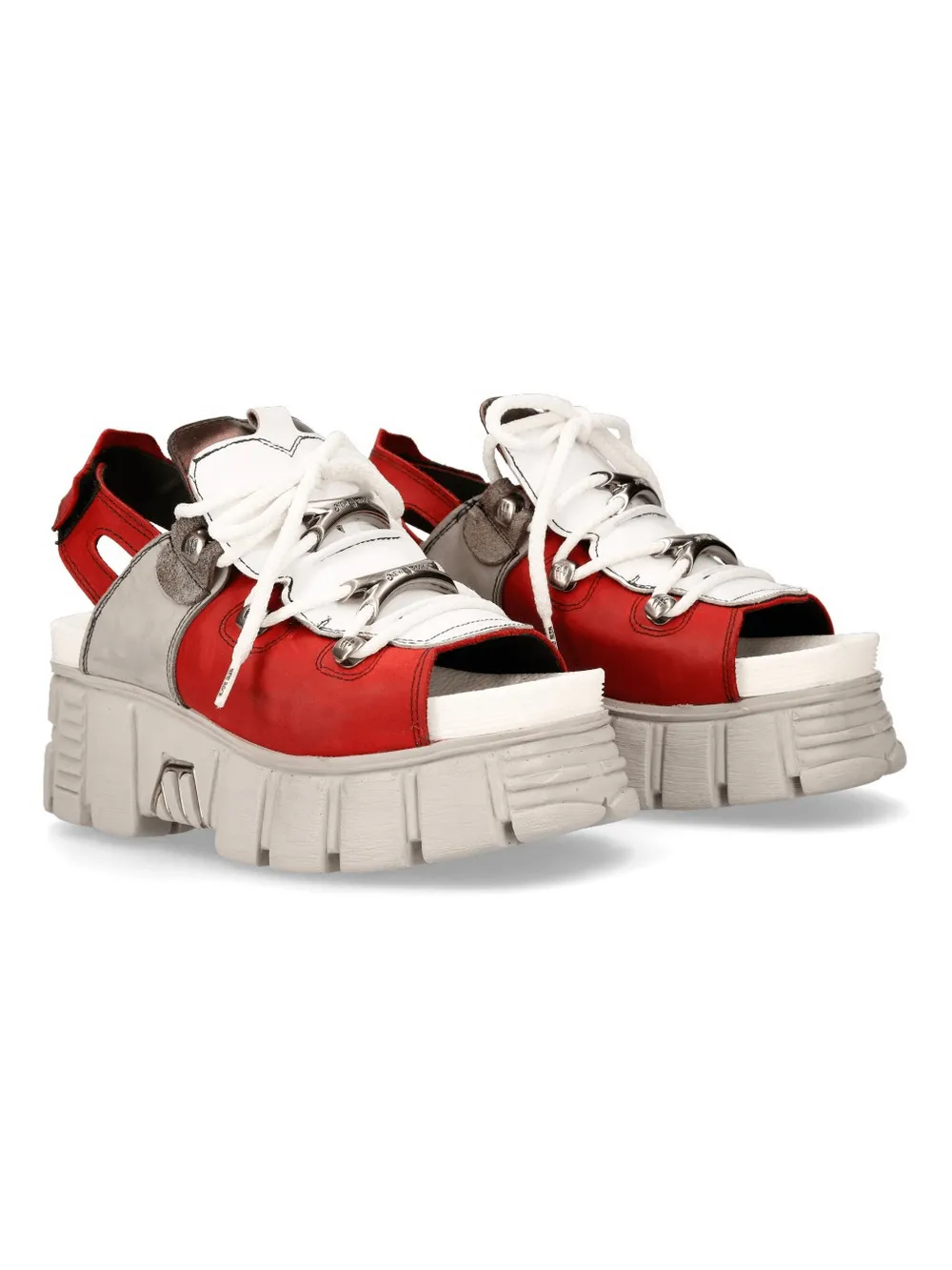 NEW ROCK Red and Gray Chunky Sole Rock Sandals