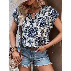 Printed Short Sleeve Blouse