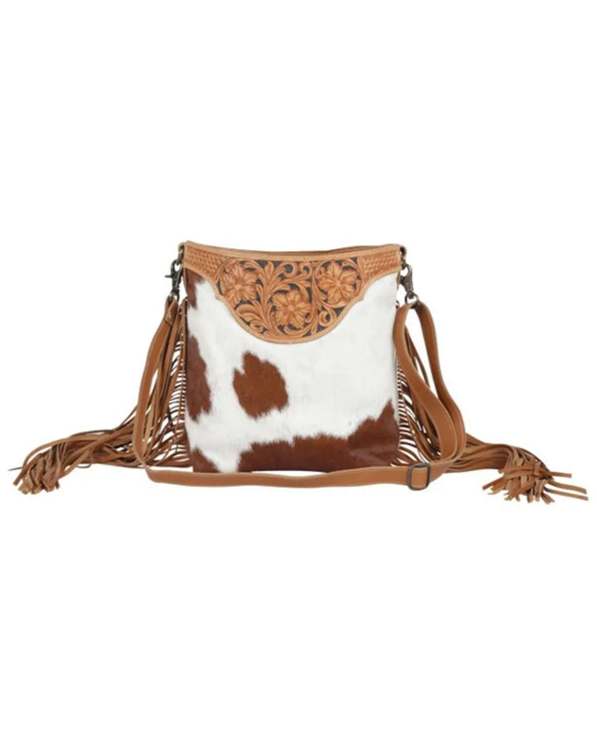 Product Name:  Myra Bag Women's Raw Umber Hand Tooled Crossbody Bag